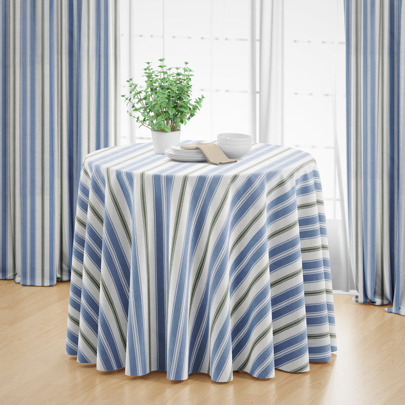 Round Tablecloth in Newbury Antique Blue Stripe- Blue, Green, White