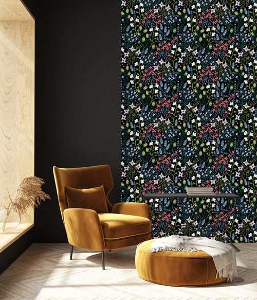 Fashionable Dark Wallpaper with Little Flowers