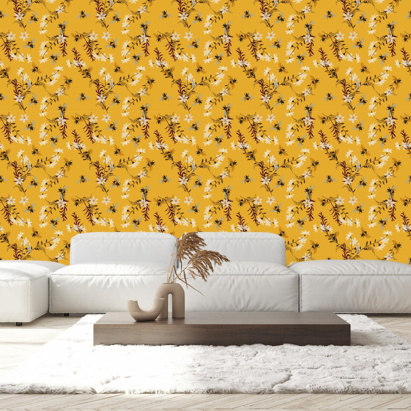 Yellow Wallpaper with Bees