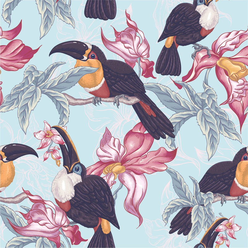 Blue Wallpaper with Toucans