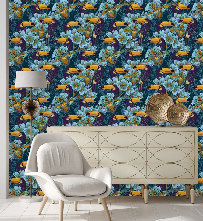 Toucan on Dark Blue Wallpaper