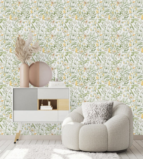 White and Yellow Floral Wallpaper