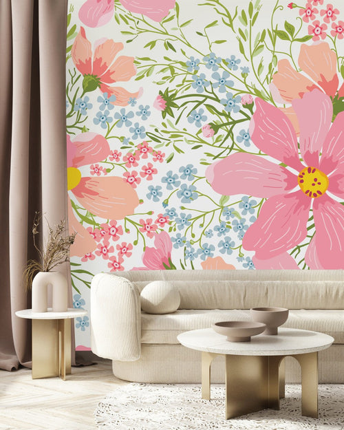Elegant Modern Pink Floral Modern Wallpaper