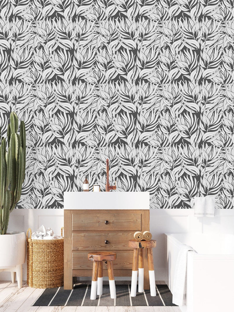 Dark Grey Wallpaper with Leaves