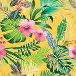 Yellow Wallpaper with Exotic Flowers