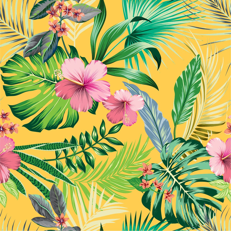 Yellow Wallpaper with Exotic Flowers