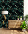 Fashionable Black Wallpaper with Green Leaves Smart
