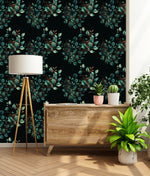 Fashionable Black Wallpaper with Green Leaves Smart