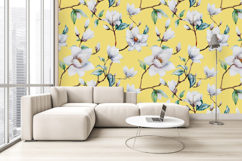Yellow Wallpaper with Magnolia