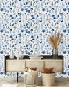 Blue Flowers and Batterflies Wallpaper