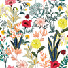 White Wallpaper with Flowers and Ladybugs