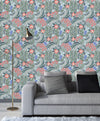 Grey Wallpaper with Flowers and Leaves
