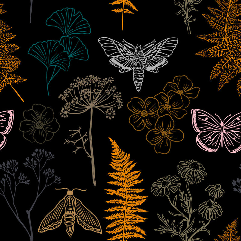 Modish Black Wallpaper with Butterflies Chic