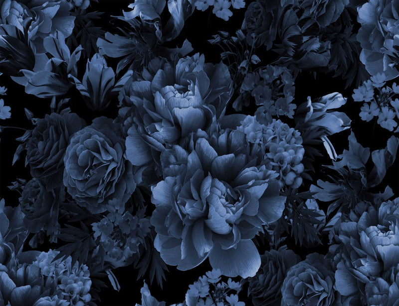 Modish Dark Blue Flowers Wallpaper