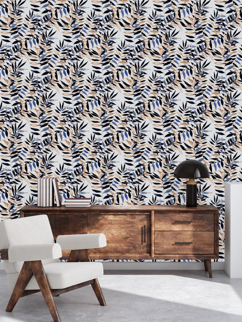 Voguish Hand Drawn Leaves Wallpaper Tasteful
