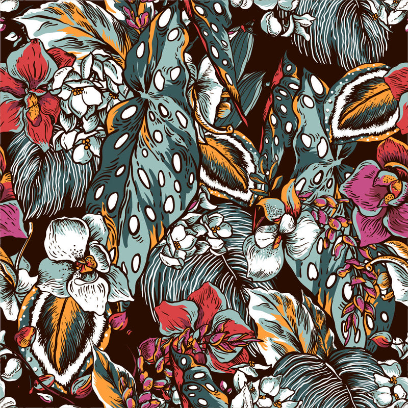 Dark Leaves and Flowers Wallpaper