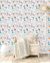 White Wallpaper with Contour of Flowers