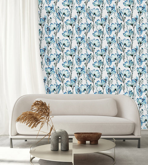 Elegant Blue Flowers Wallpaper Tasteful