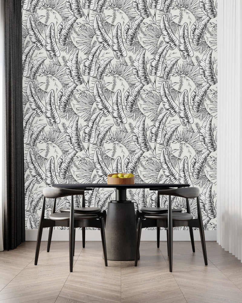 Black and White Palm Leaves Wallpaper
