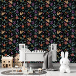 Contemporary Hares and Flowers Wallpaper