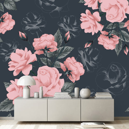 Pink Roses on Dark Wallpaper