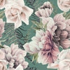 Contemporary Modern Green Wallpaper with Flowers
