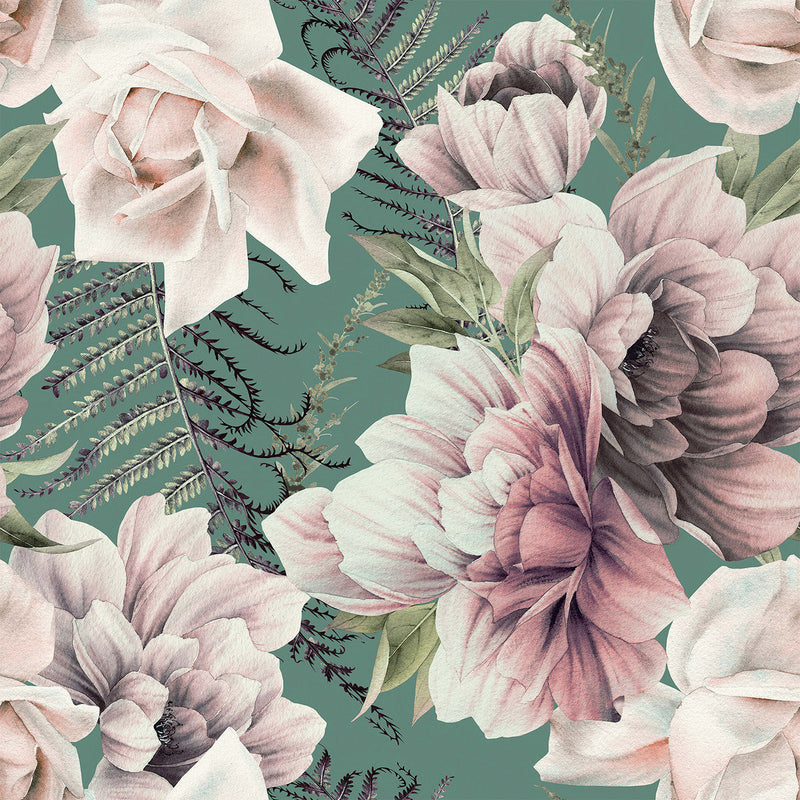 Contemporary Modern Green Wallpaper with Flowers