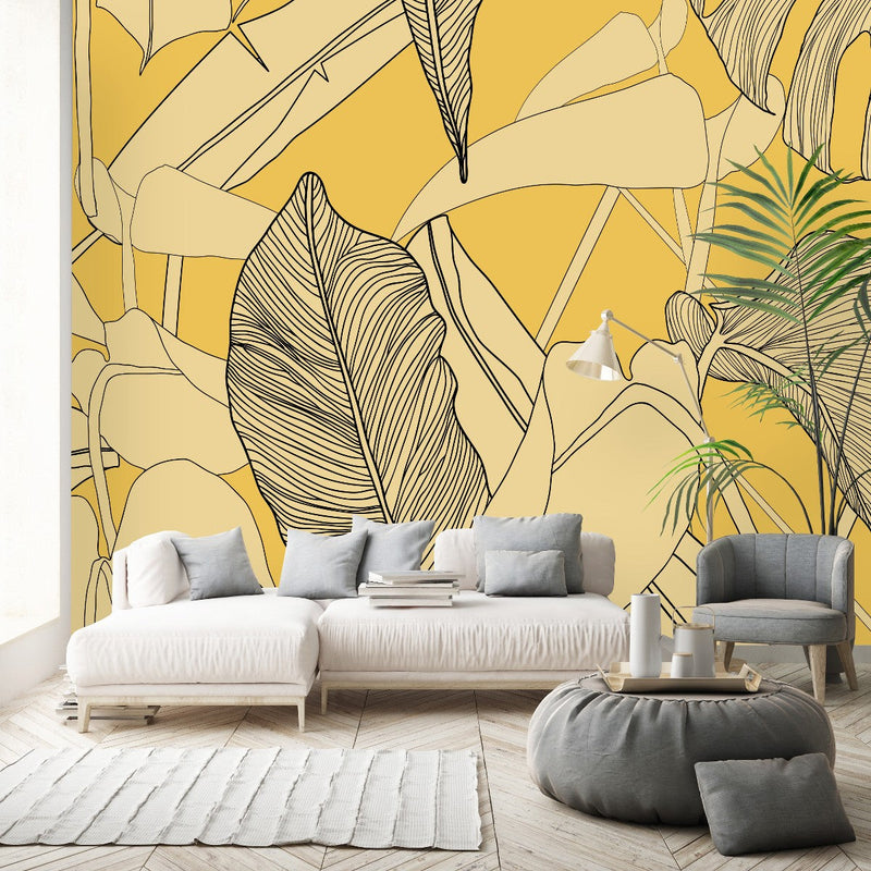 Stylish Yellow Palm Leaves Wallpaper