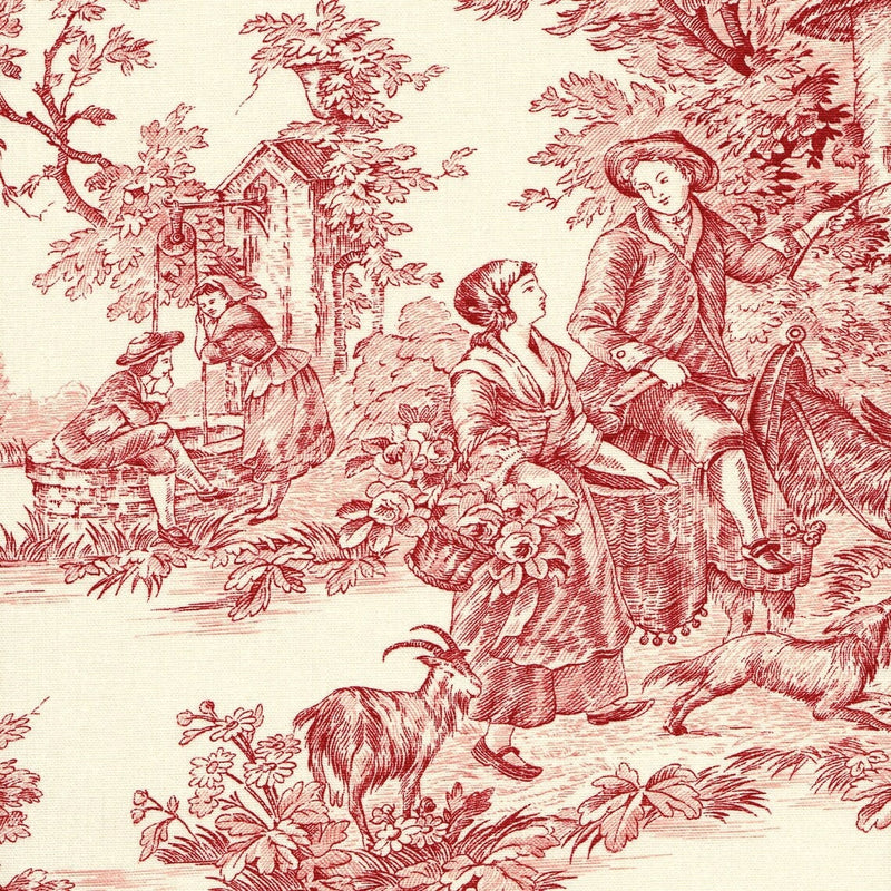 Rod Pocket Curtain Panels Pair in Pastorale #6 Red on Cream French Country Toile