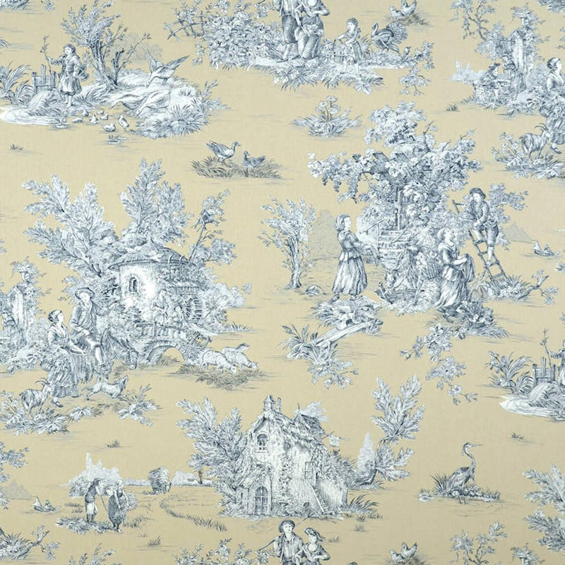 French Pastoral Toile Fabric 108 Wide (Blue) #596