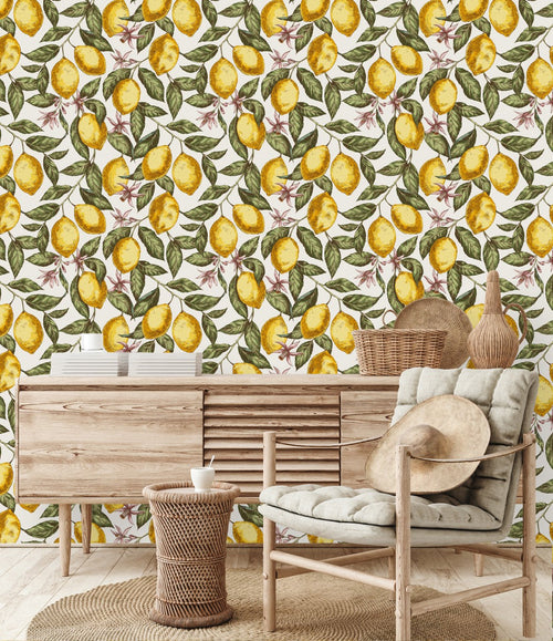 Lemons and Little  Flowers Wallpaper