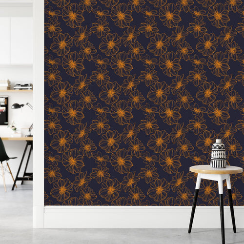 Orange Contour of Flowers Wallpaper