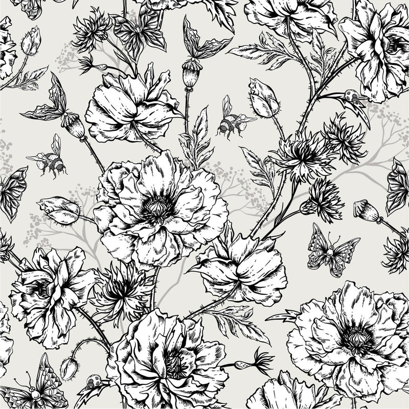 Black and White Poppies Wallpaper
