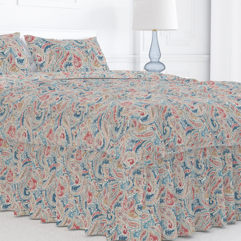 Gathered Bedskirt in Pisces Multi Weathered Paisley Large Scale