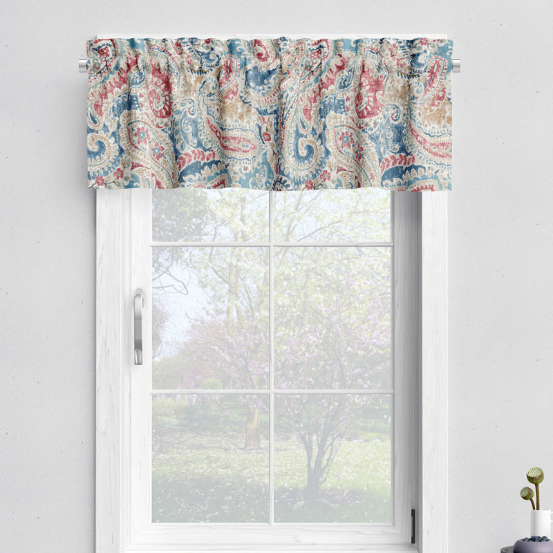 Tailored Valance in Pisces Multi Weathered Paisley Large Scale