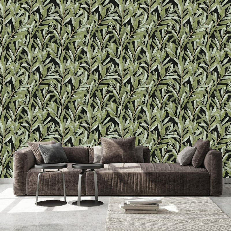 Contemporary Green Leaves Wallpaper Fashionable