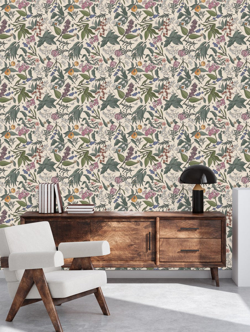 Modish Leaves and Wildflowers Wallpaper Smart