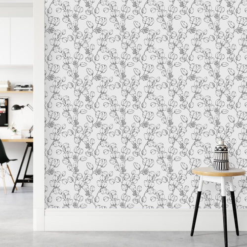 Fashionable Black and White Leaves Wallpaper Chic Select