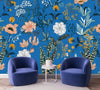 Blue Wallpaper with Flowers and Ladybugs