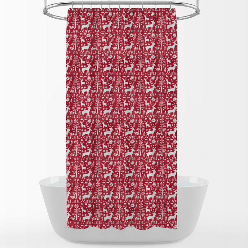 Shower Curtain in Promise Land Forest Lipstick Red
