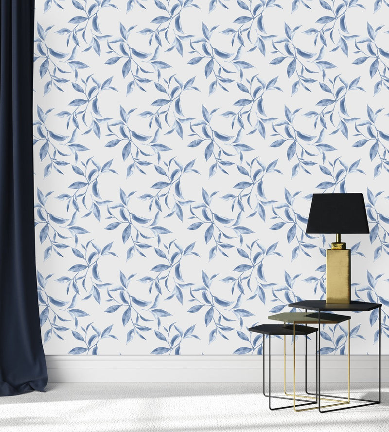 Modish Blue Leaves Wallpaper Smart