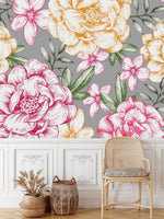 Peonies on Grey Background Wallpaper