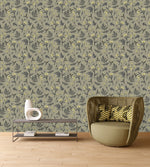 Yellow Flowers on Green Wallpaper