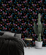 Fashionable Black Wallpaper with Flowers