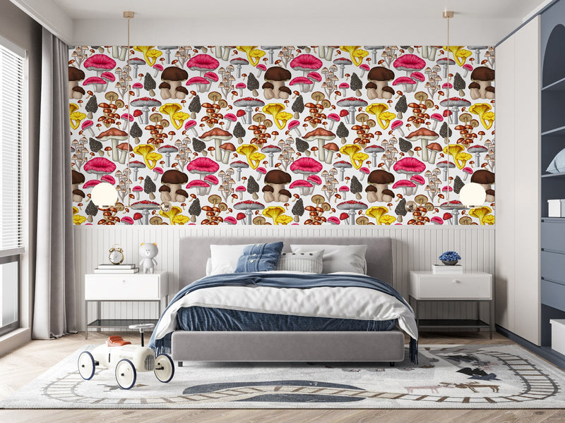 Modish Mushrooms Pattern Wallpaper