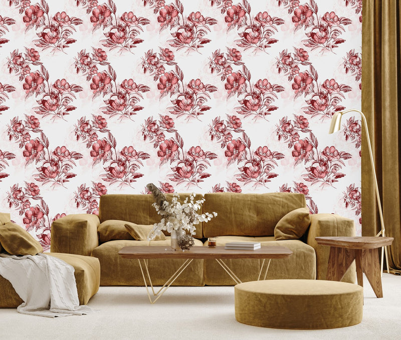 Contemporary Painted Flowers Wallpaper Smart