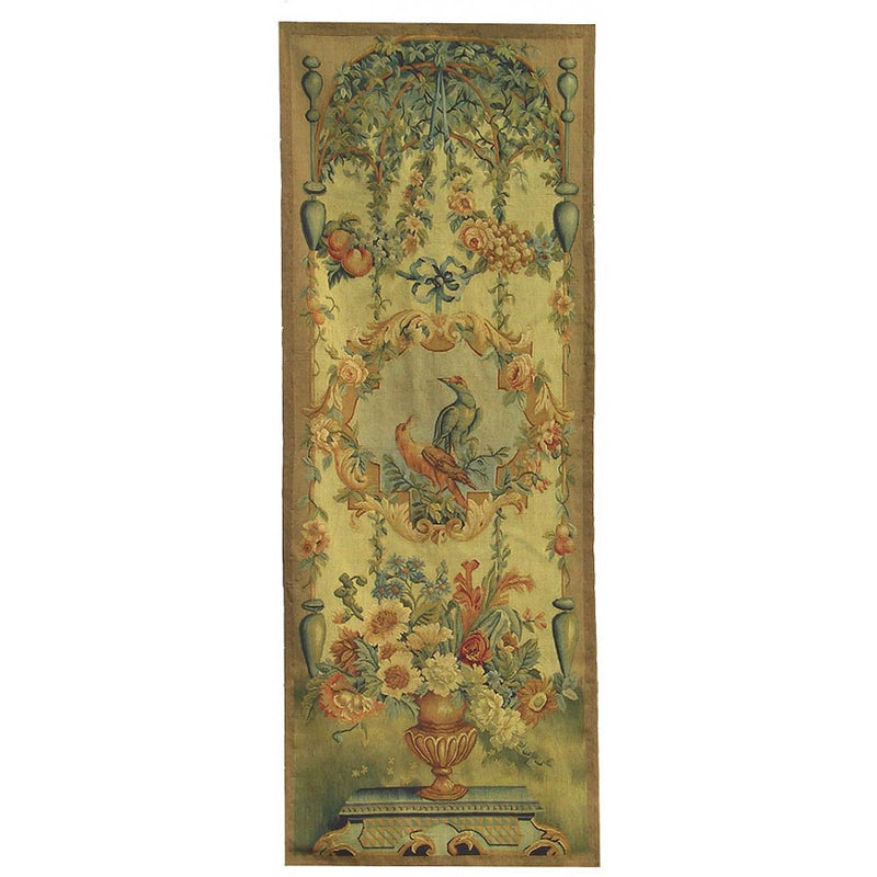 26" x 67" Hand woven aubusson tapestry with backing and rod pocket.