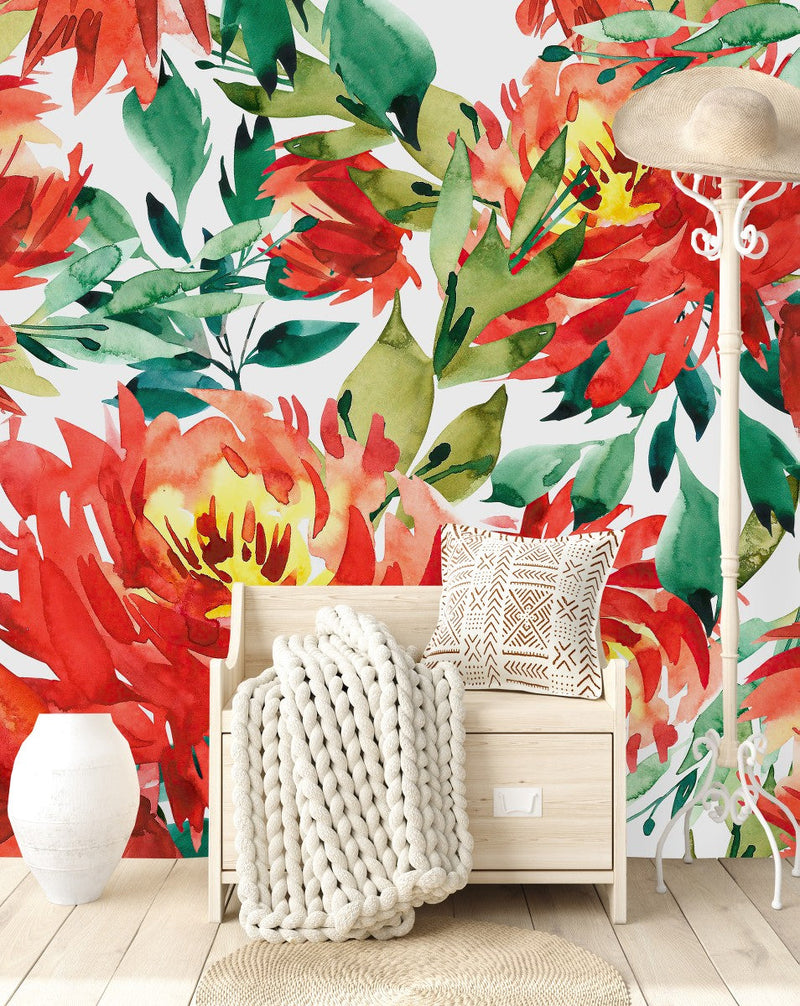 Contemporary Red Flowers Wallpaper Chic