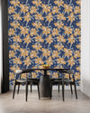 Dark Blue Wallpaper with Beige Flowers