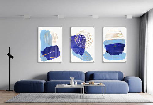 Geometrical Blue Design Set of 3 Prints Modern Wall Art Modern Artwork